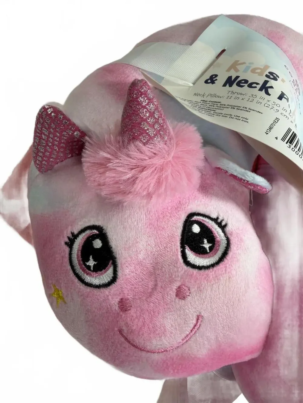 New Kids Unicorn Throw & Neck Pillow Set Pink Plush Travel Blanket Pastel Kawaii